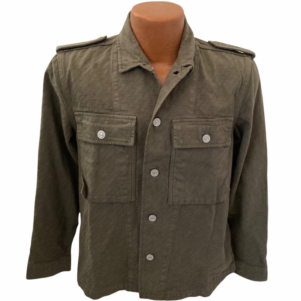 7 For All Mankind Textured Military Shirt Jacket Mens Small Olive Green Shacket - Picture 2 of 12